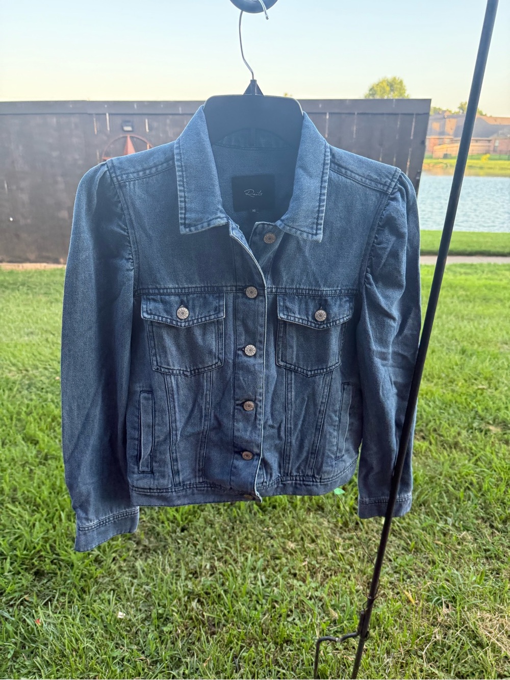 Rails Puff Sleeve Denim Jacket XS Blue Cotton Button Front Trucker Jean Jacket